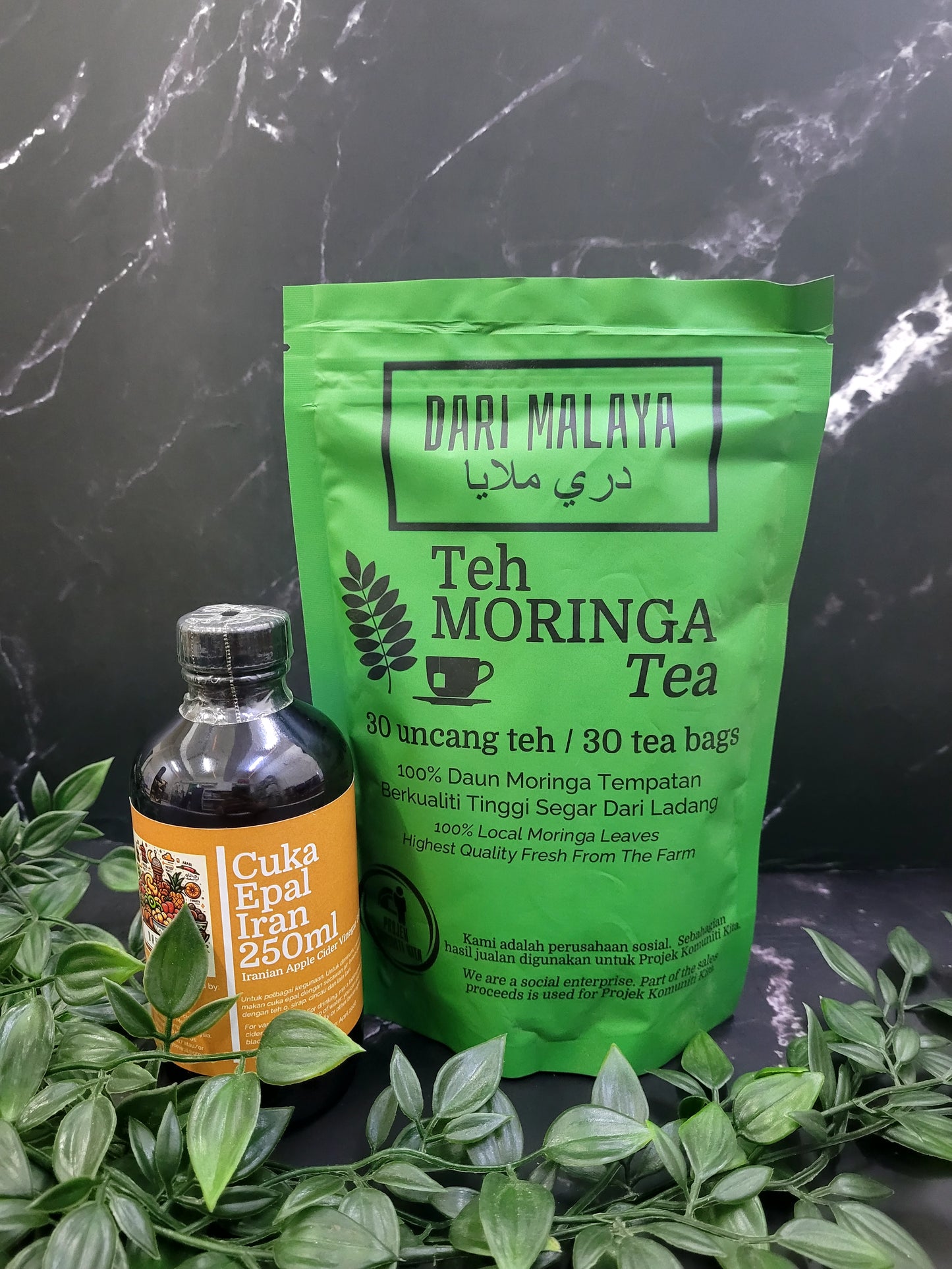 KOMBO TEH MORINGA DARI MALAYA 30 UNCANG + CUKA EPAL IRAN 250ML