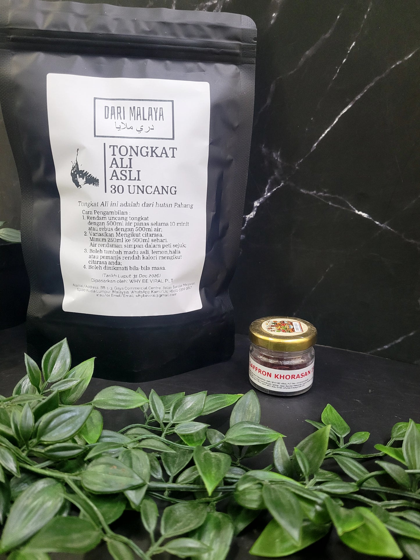 KOMBO TONGKAT ALI ASLI 30 UNCANG + SAFFRON KHORASAN IRAN 1G