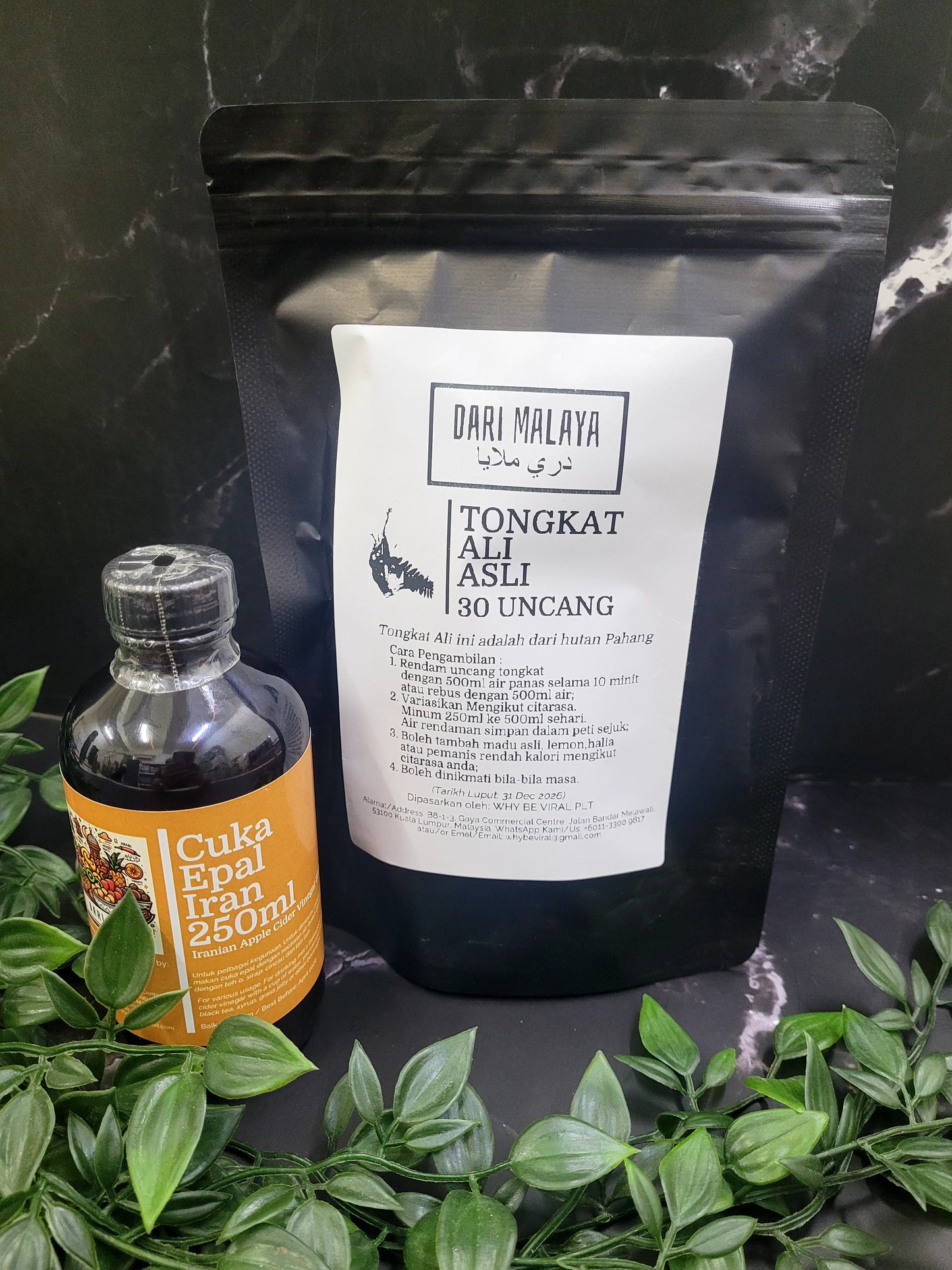 KOMBO TONGKAT ALI ASLI 30 UNCANG + CUKA EPAL IRAN 250ML.