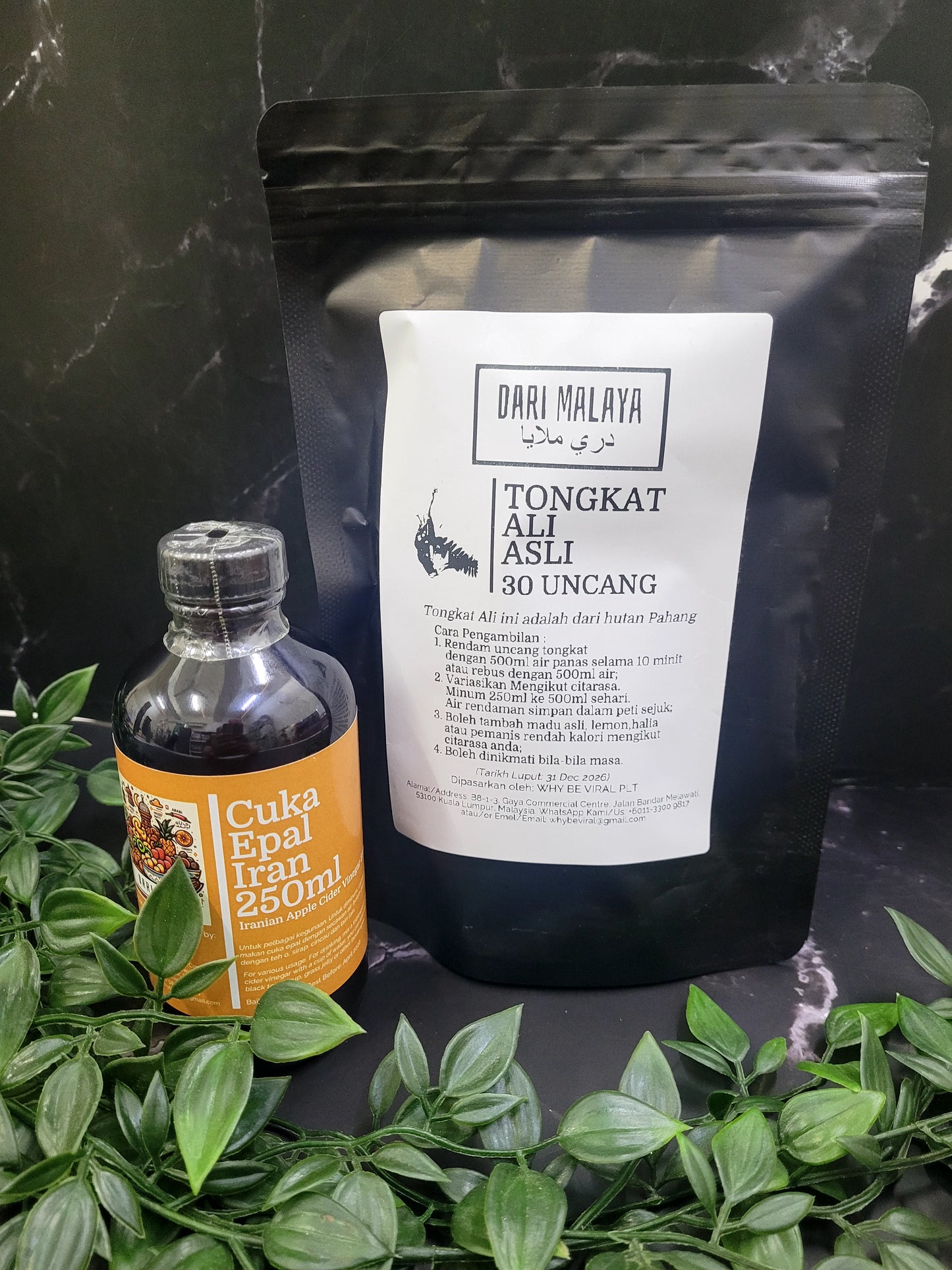 KOMBO TONGKAT ALI ASLI 30 UNCANG + CUKA EPAL IRAN 250ML.