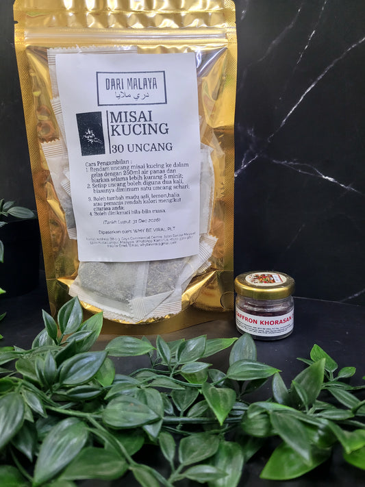 KOMBO MISAI KUCING 30 UNCANG + SAFFRON KHORASAN IRAN 1G