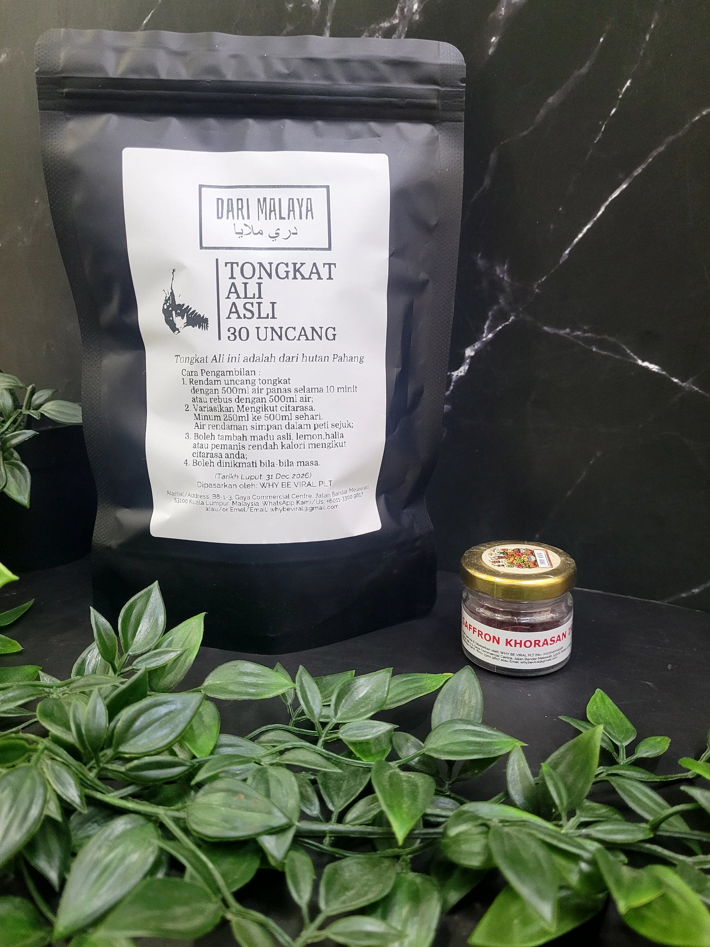 KOMBO TONGKAT ALI ASLI 30 UNCANG + SAFFRON KHORASAN IRAN 1G