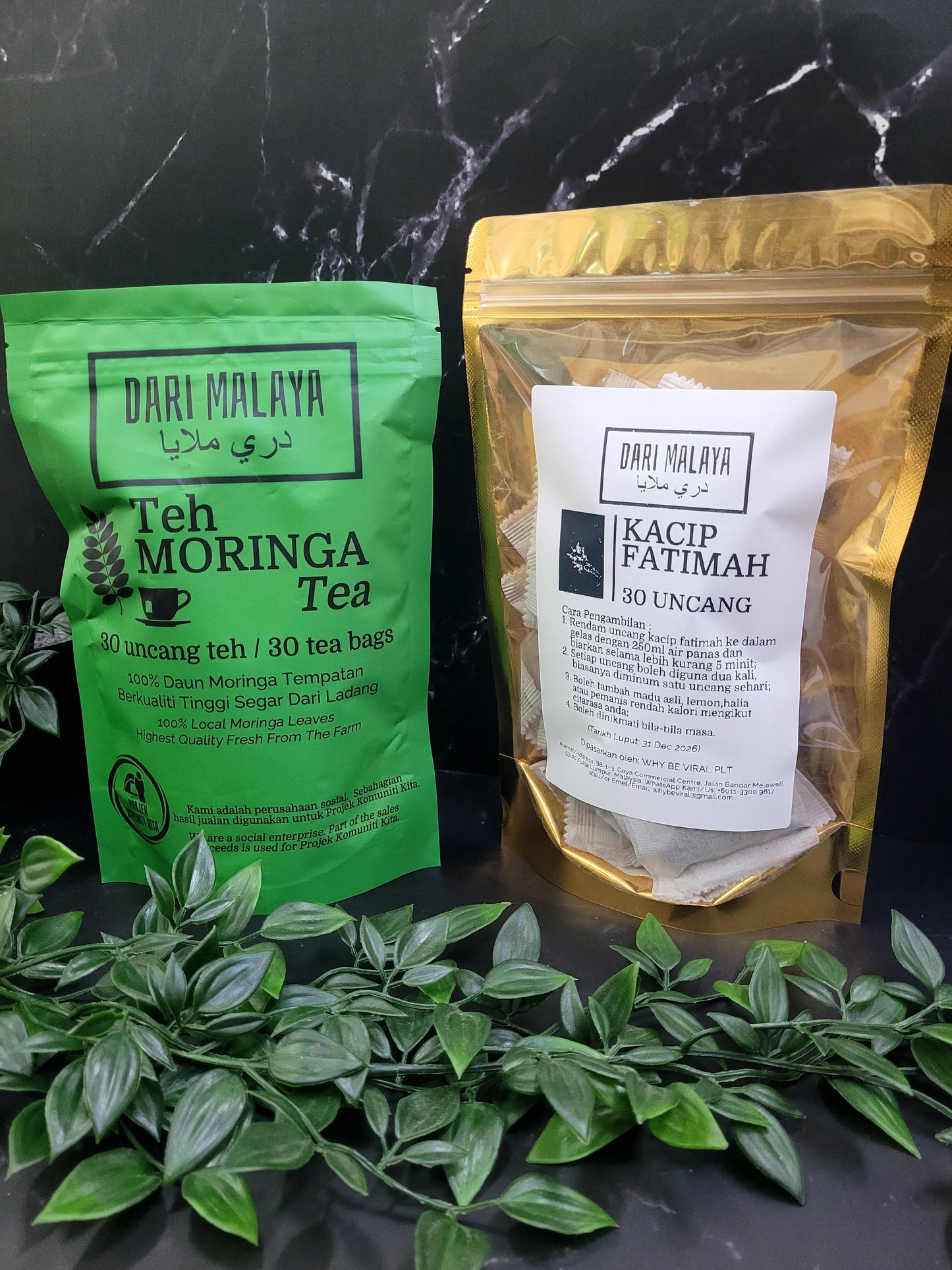 KOMBO TEH MORINGA DARI MALAYA 30 UNCANG + KACIP FATIMAH 30 UNCANG