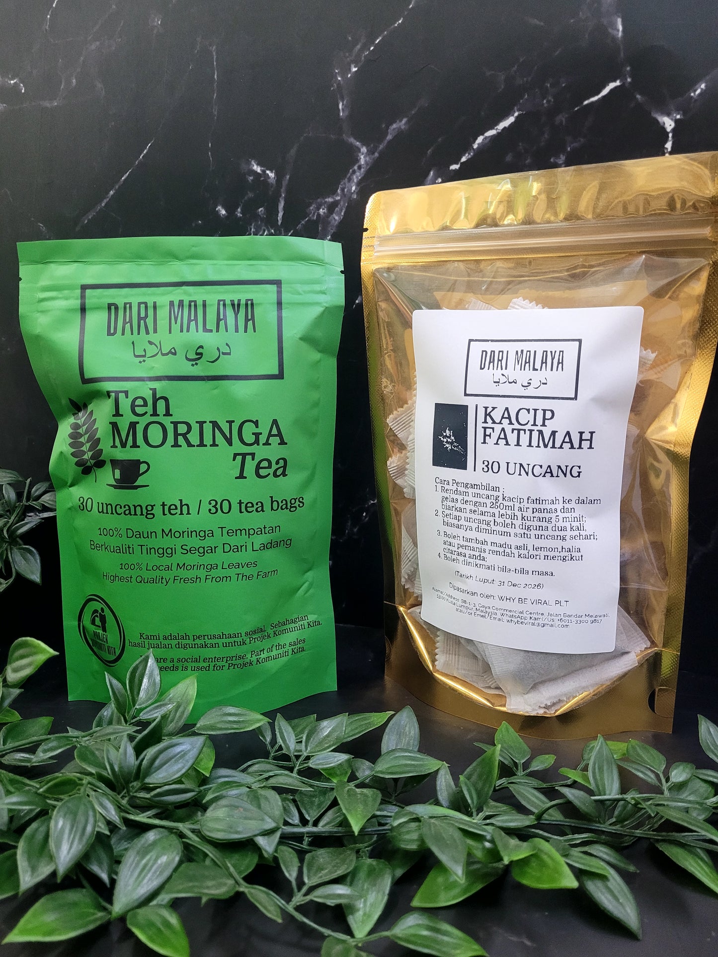 KOMBO TEH MORINGA DARI MALAYA 30 UNCANG + KACIP FATIMAH 30 UNCANG