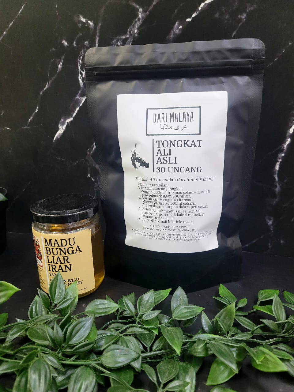 KOMBO KOPIAH PUTIH ( TONGKAT ALI ASLI 30 UNCANG + MADU BUNGA LIAR IRAN 250G )