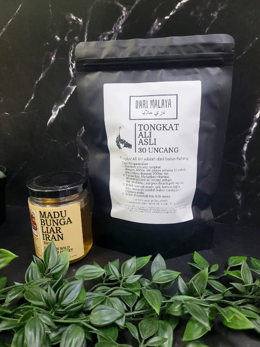 KOMBO KOPIAH PUTIH ( TONGKAT ALI ASLI 30 UNCANG + MADU BUNGA LIAR IRAN 250G )