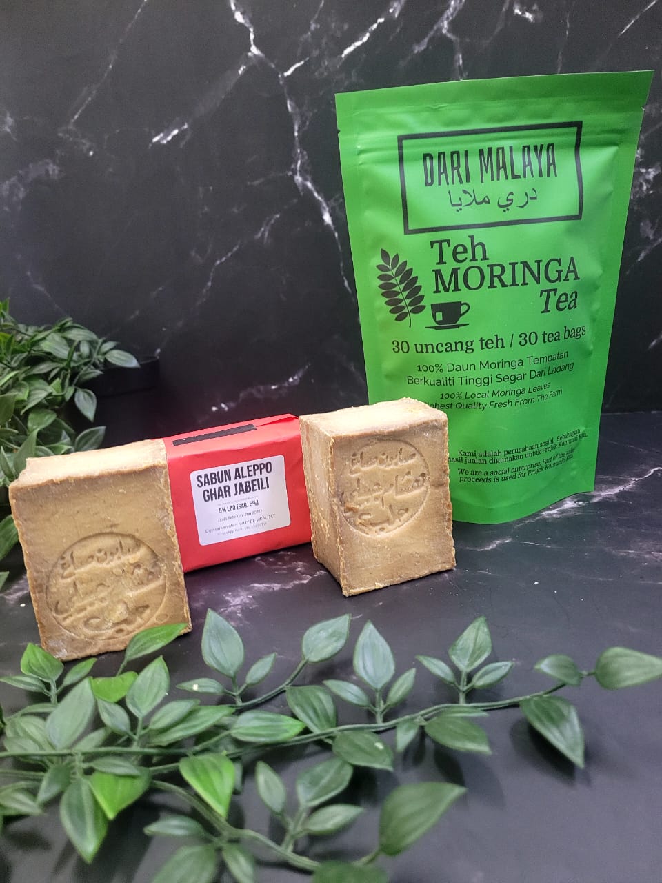 KOMBO 1 TEH MORINGA 30 UNCANG + 1 SABUN ALEPPO JEBEILI